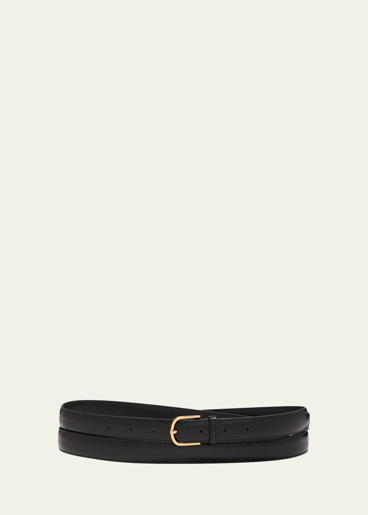 black slim trouser leather belt