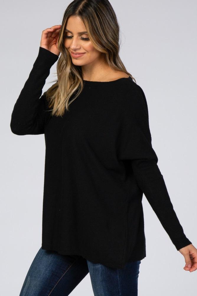 black soft knit boatneck dolman sleeve sweater
