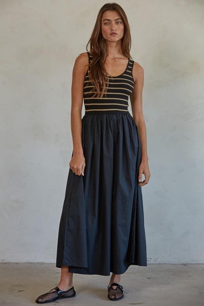 black striped contrast knit sleeveless maxi