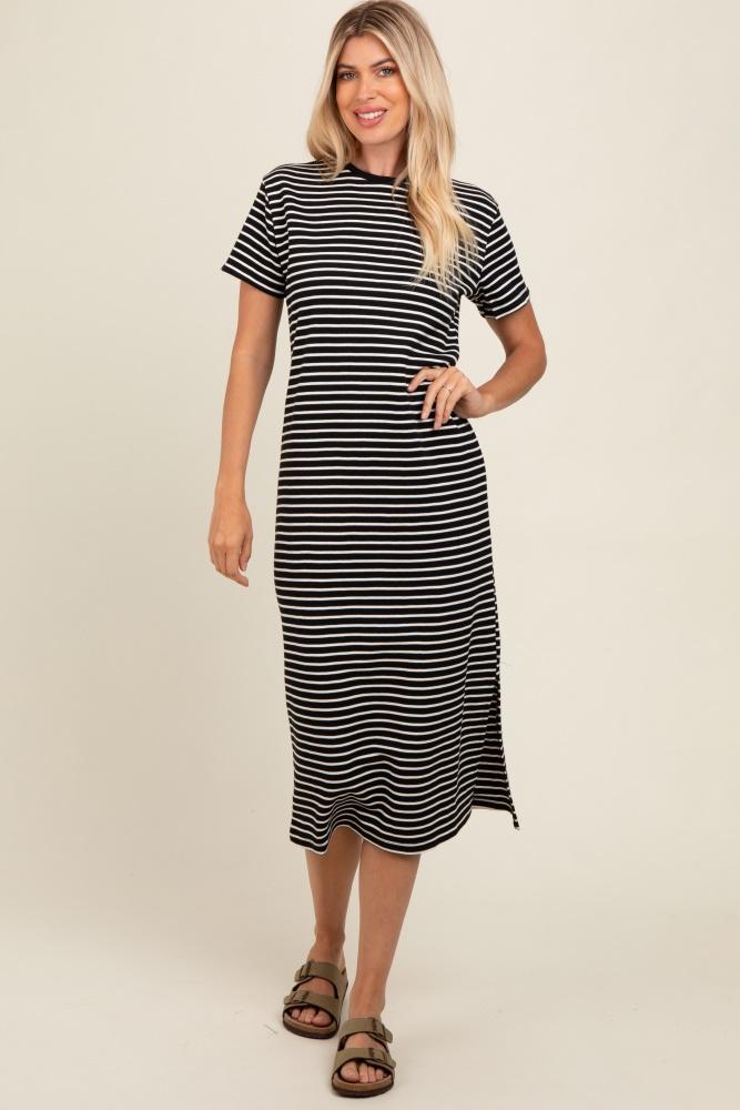 black striped short sleeve t-shirt midi dress