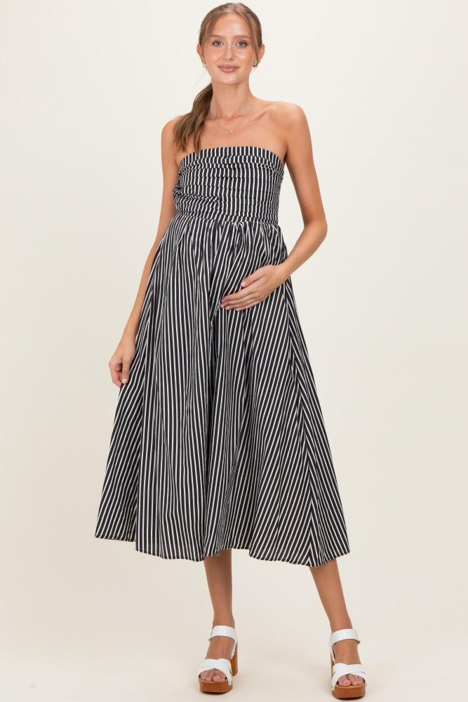 black striped strapless maternity maxi dress