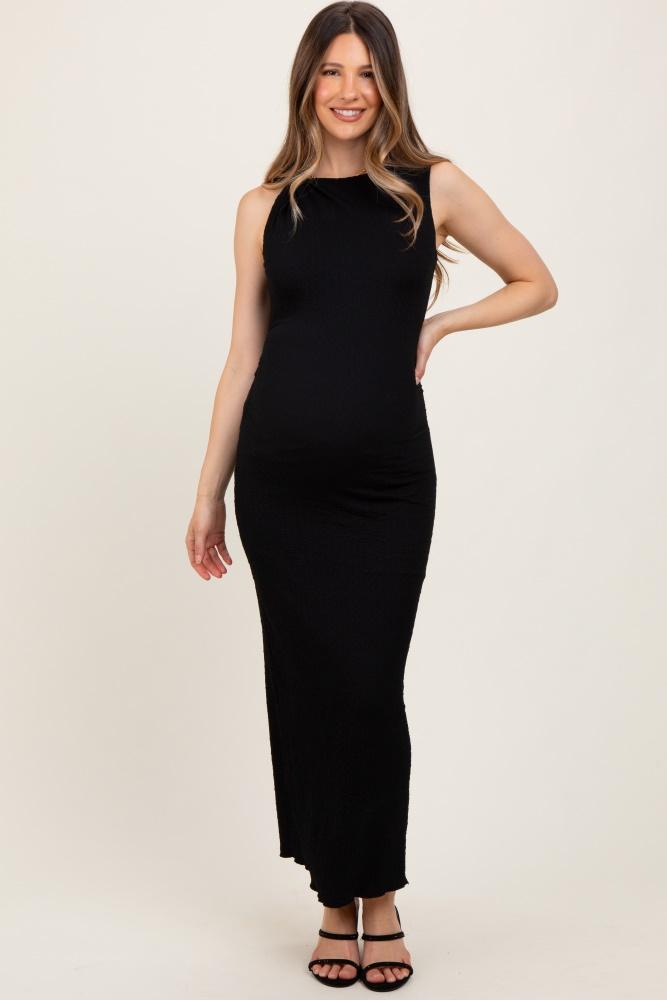 black textured shoulder detail maternity midi dress