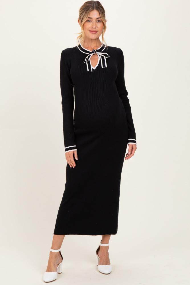 black tie neck maternity sweater midi dress