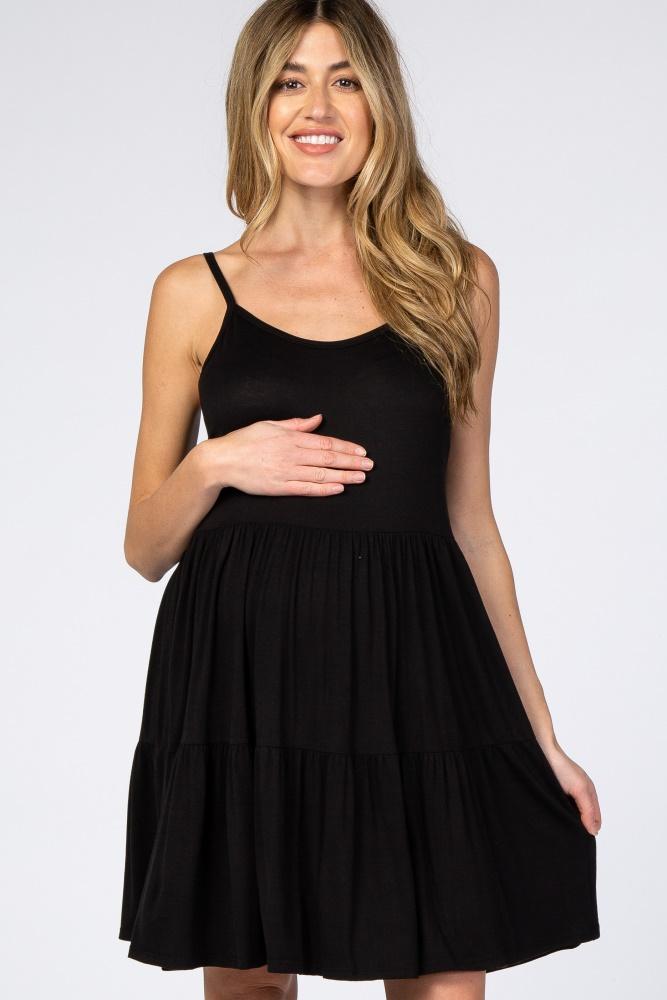 black tiered maternity tank dress