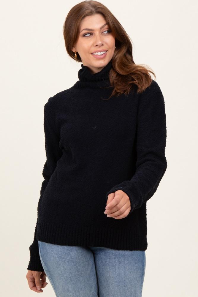 black turtleneck chenille knit sweater