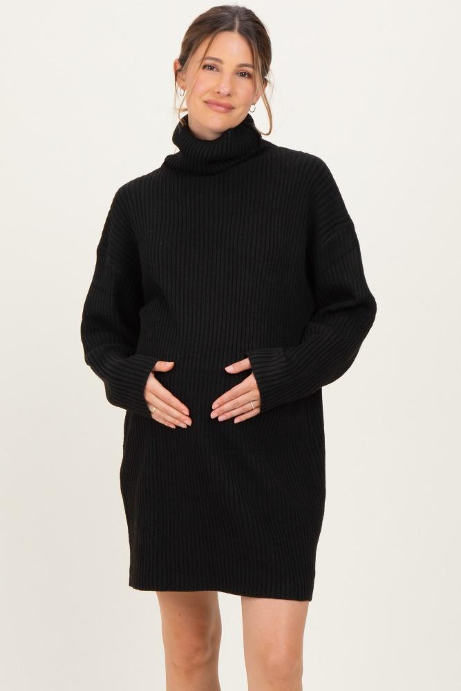 black turtleneck chunky knit maternity sweater dress