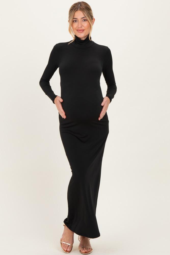 black turtleneck long sleeve maternity maxi dress