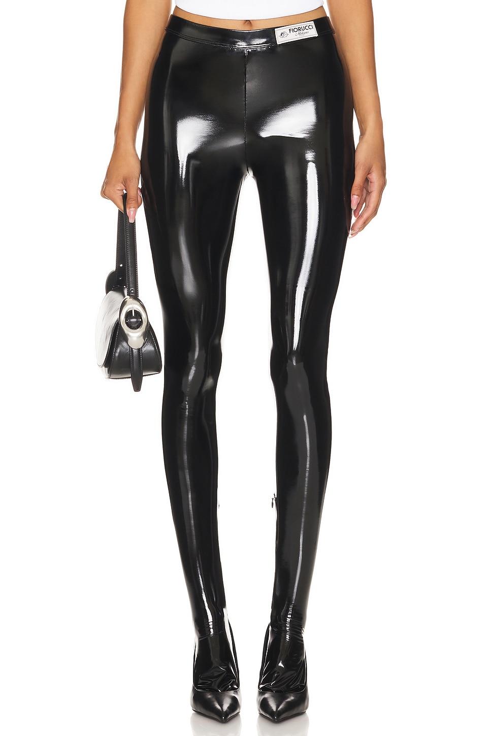 black vinyl footed leggings