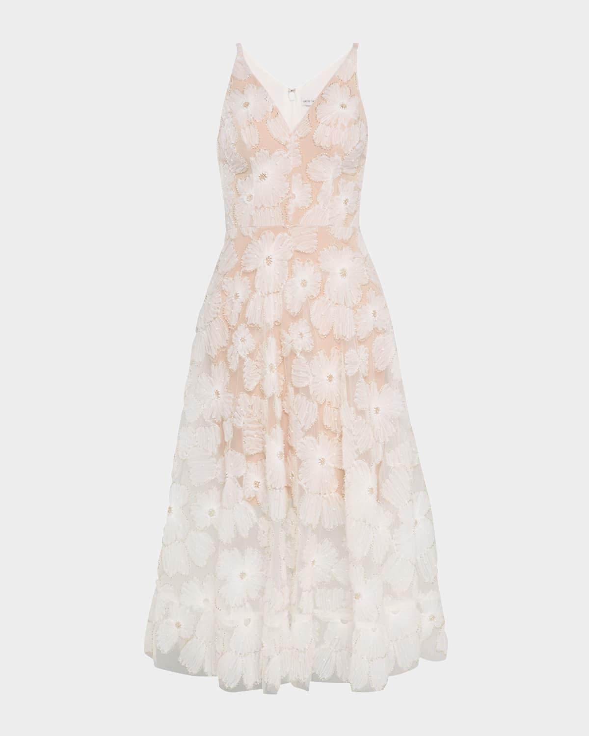 blair beaded floral applique midi dress