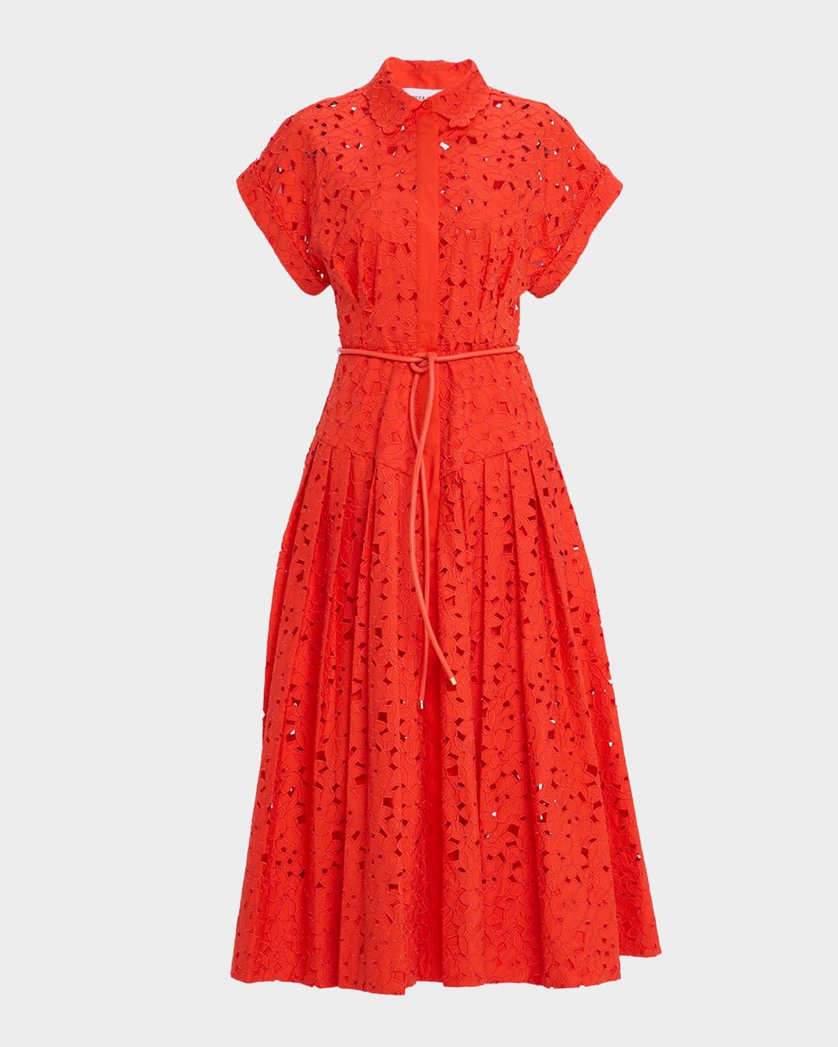 blaire pleated floral lace midi shirtdress