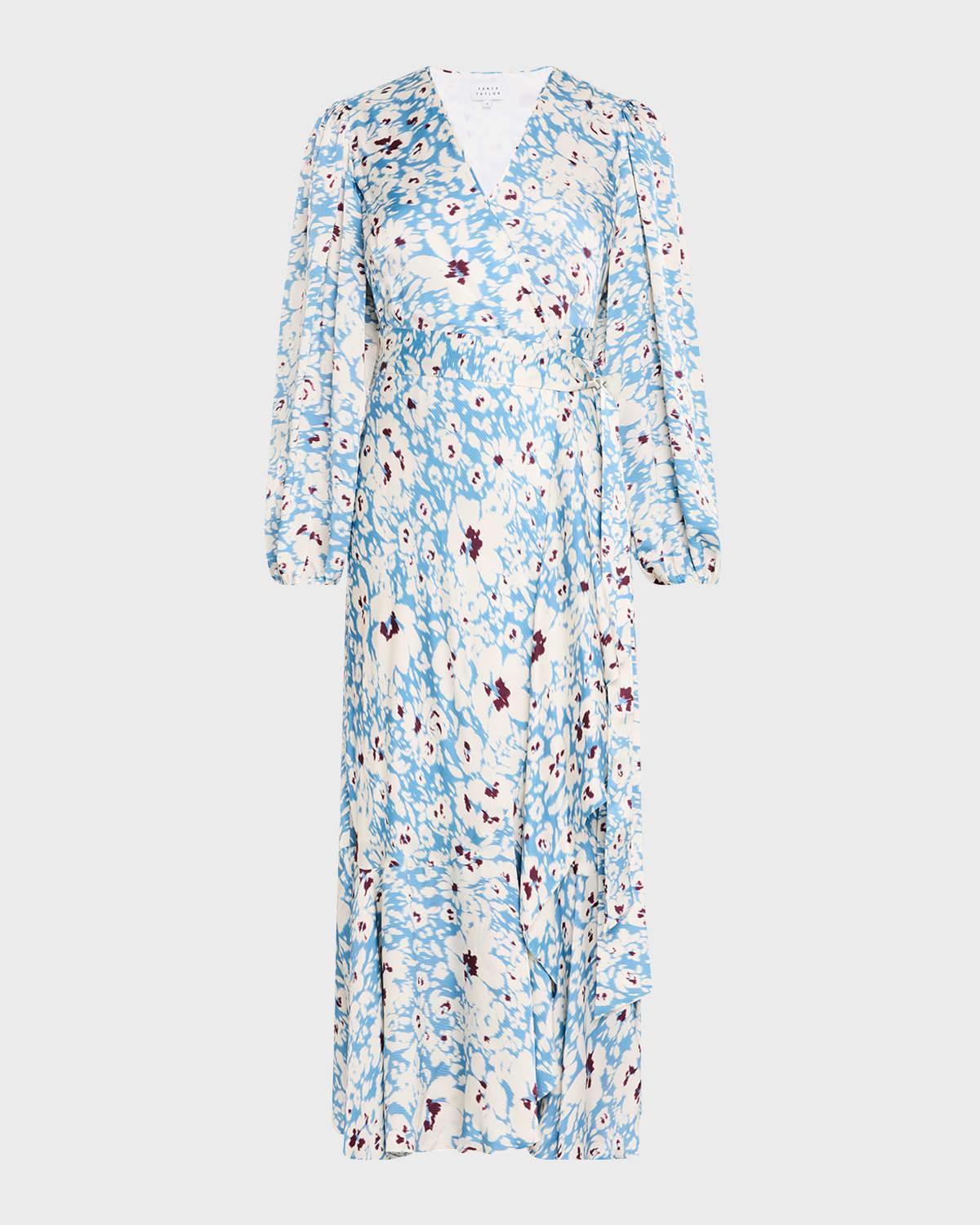 blaire printed long-sleeve wrap dress