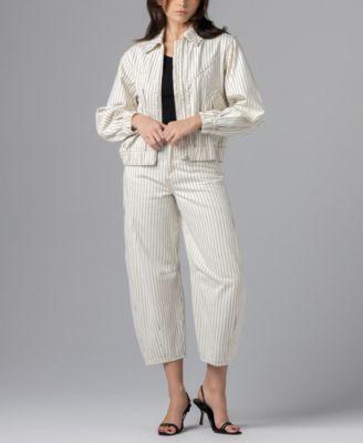 blank nyc womens rail road stripe collared bomber jacket striped barrell pants