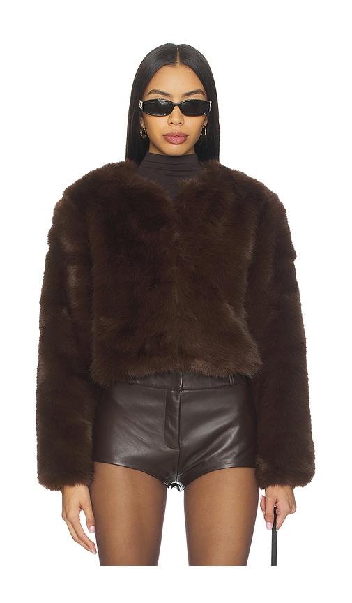 blanknyc crop faux fur coat in brown.