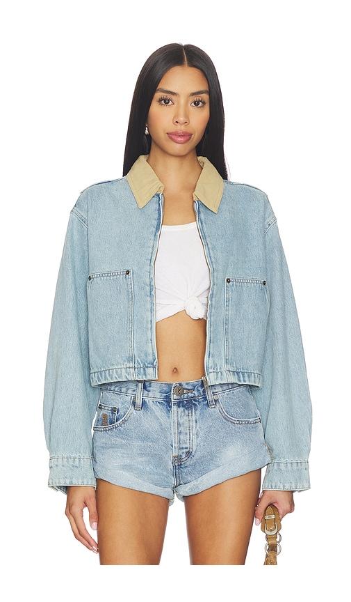 blanknyc cropped denim jacket in blue.