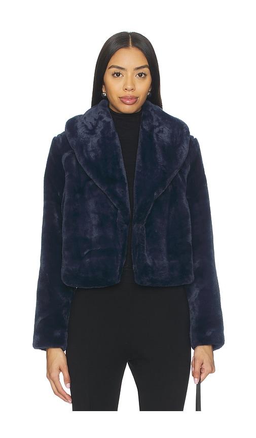 blanknyc cropped faux fur coat in navy.