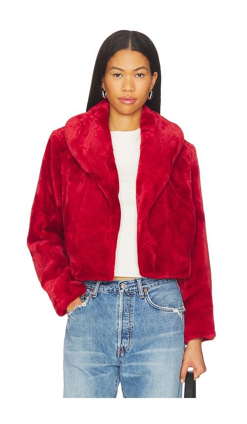 blanknyc cropped faux fur coat in red.