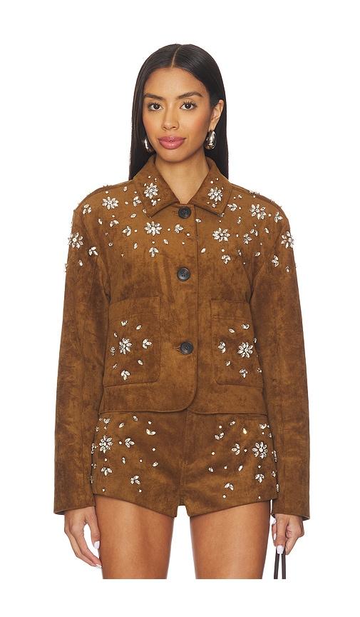 blanknyc cropped jacket in brown.