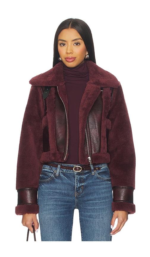 blanknyc cropped jacket in burgundy.