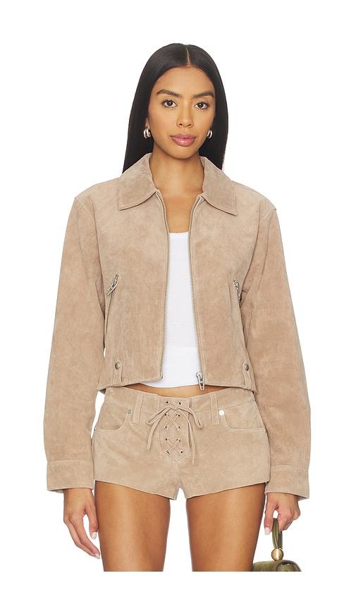 blanknyc cropped jacket in taupe.