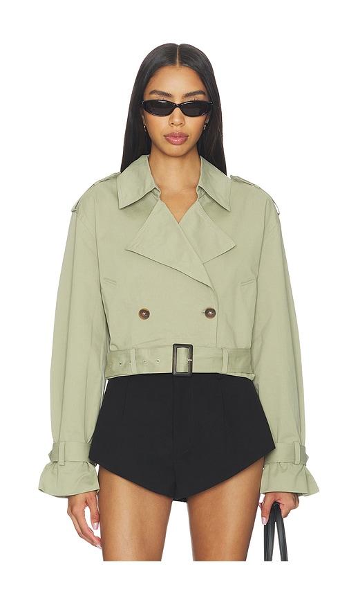 blanknyc cropped trench coat in sage.
