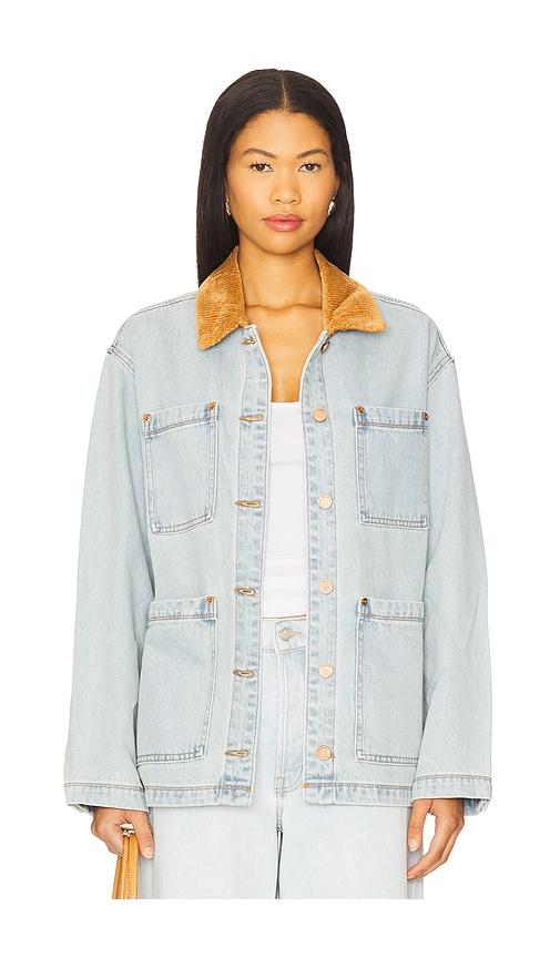 blanknyc denim corduroy shacket in blue.