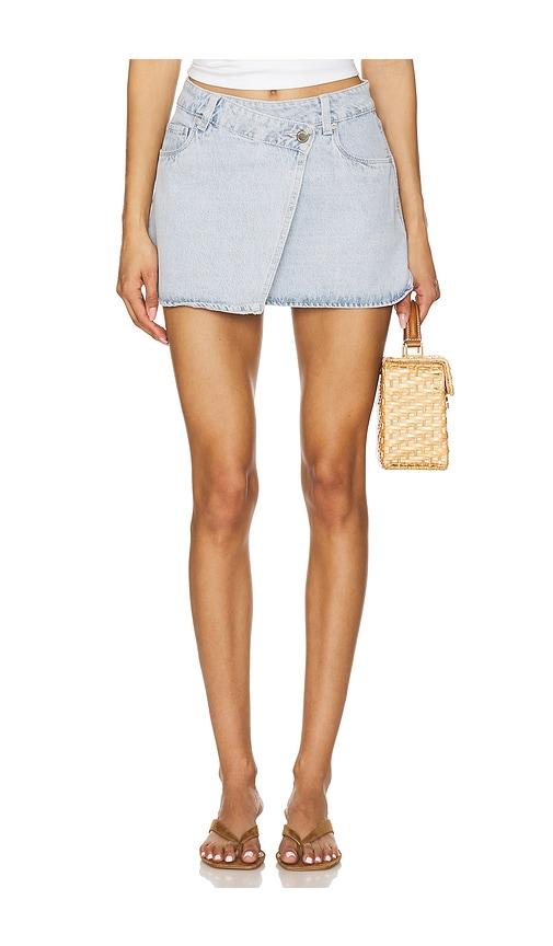 blanknyc denim wrap skirt in blue.