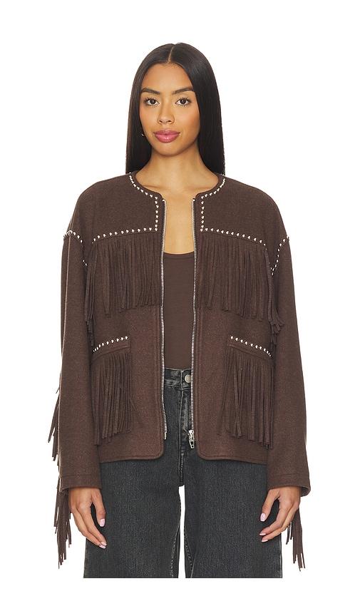 blanknyc fringe jacket in brown.