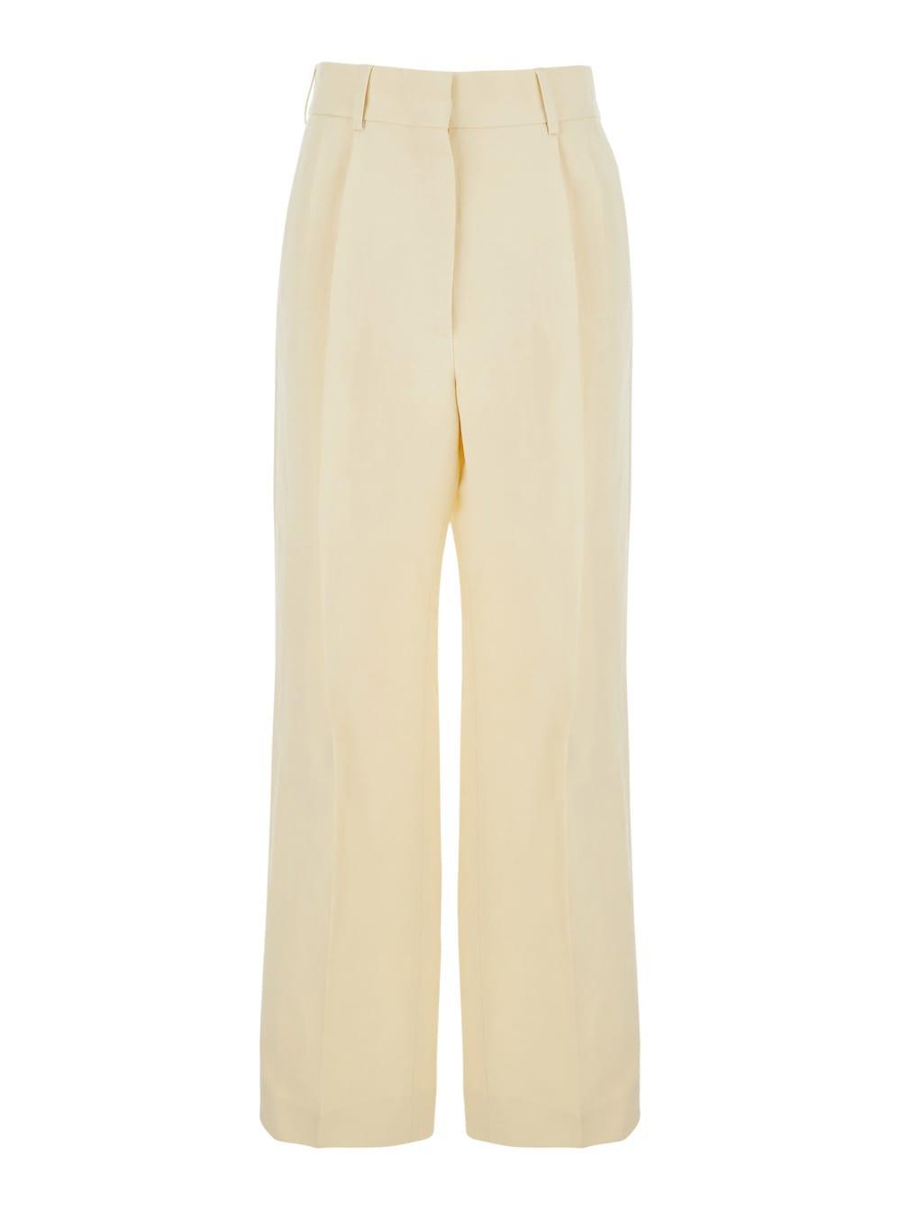 blazé milano after you beige pants with belt loops in linen and silk blend for women
