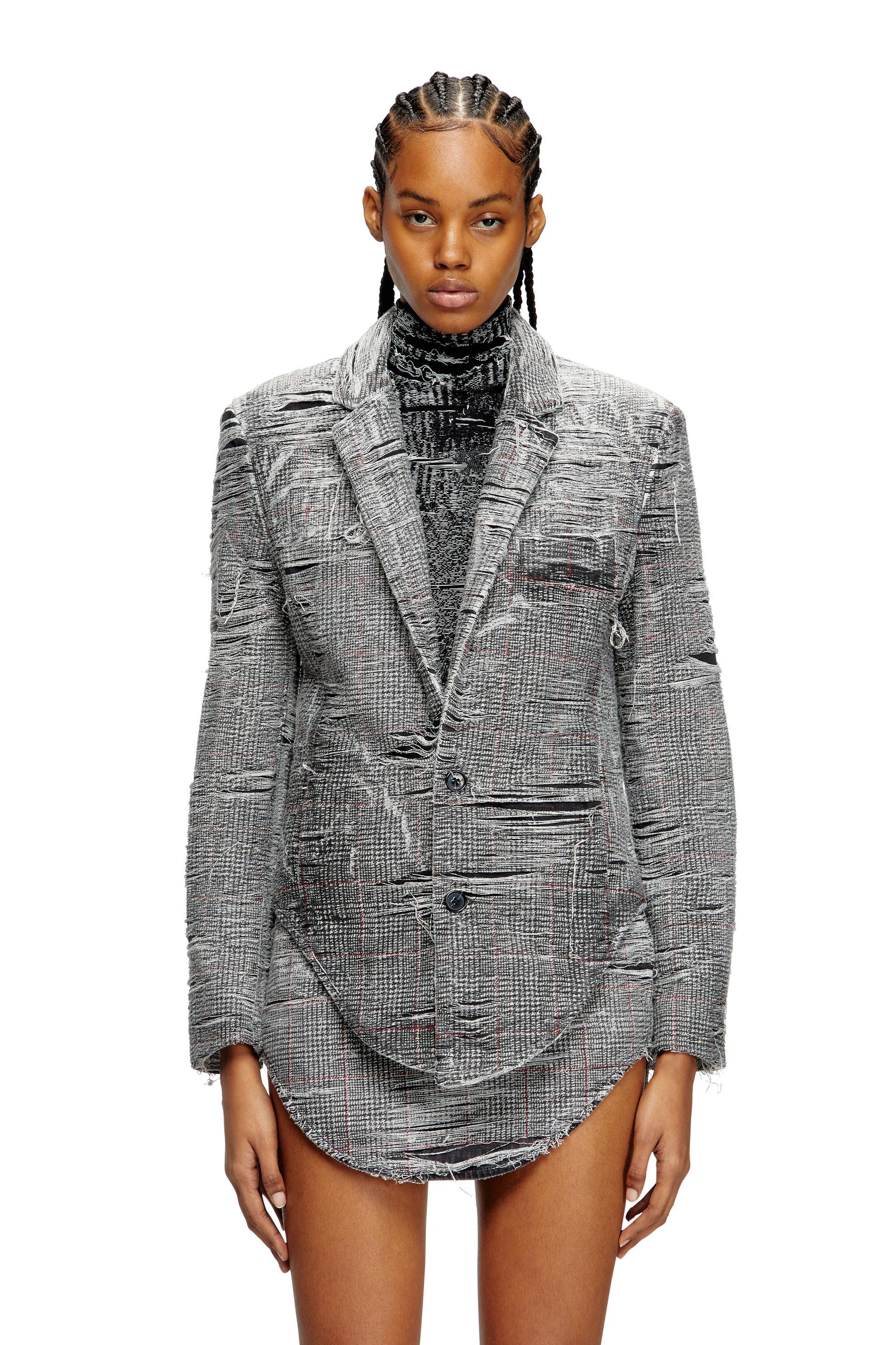 blazer in distressed prince of wales denim