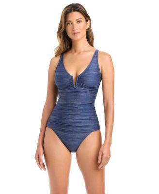 bleu by rod beattie womens shimmer v neck tankini top ruched hipster bottoms