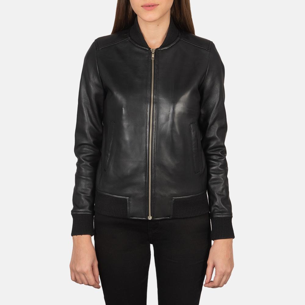 bliss black leather bomber jacket
