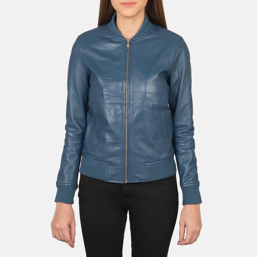bliss blue leather bomber jacket