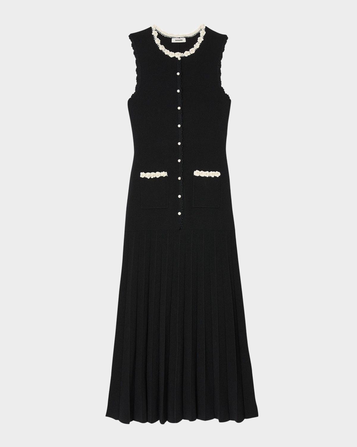 blossom crochet-trim stretch knit maxi dress