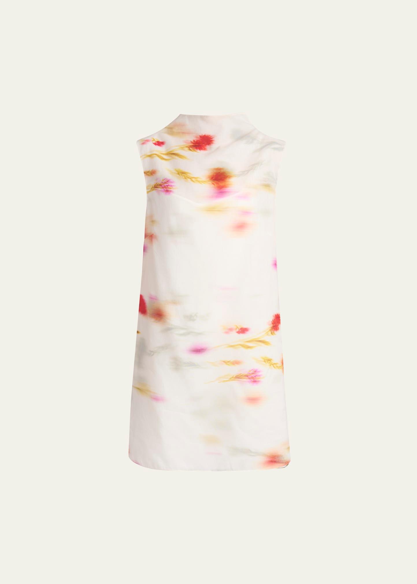 blossom flower organdy funnel-neck mini dress