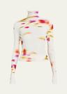 blossom flower print ribbed sweater