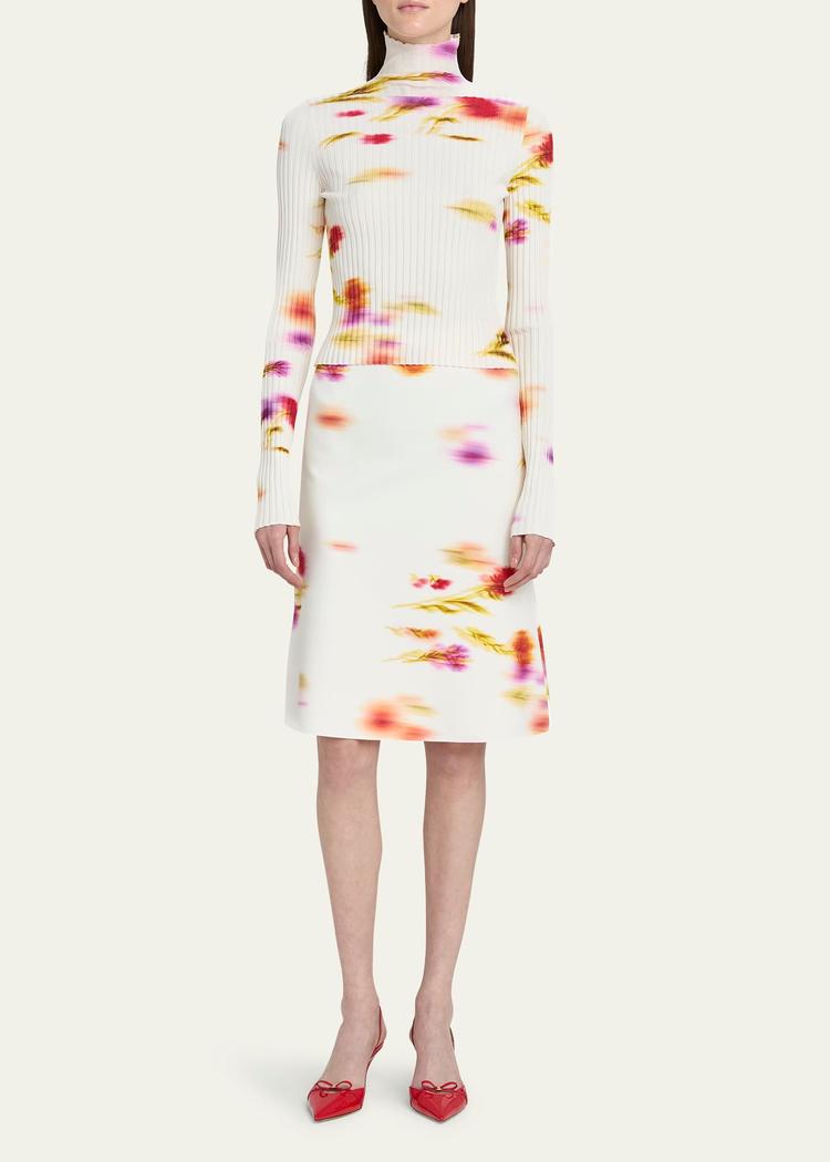 blossom flower print ribbed sweater