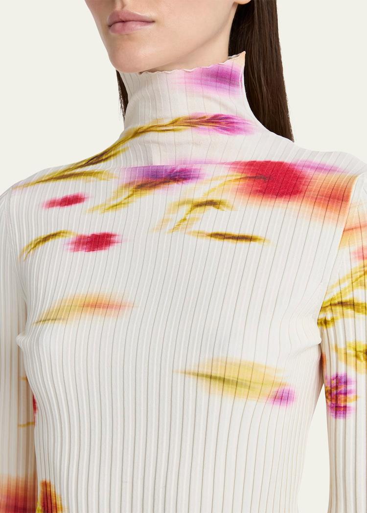 blossom flower print ribbed sweater