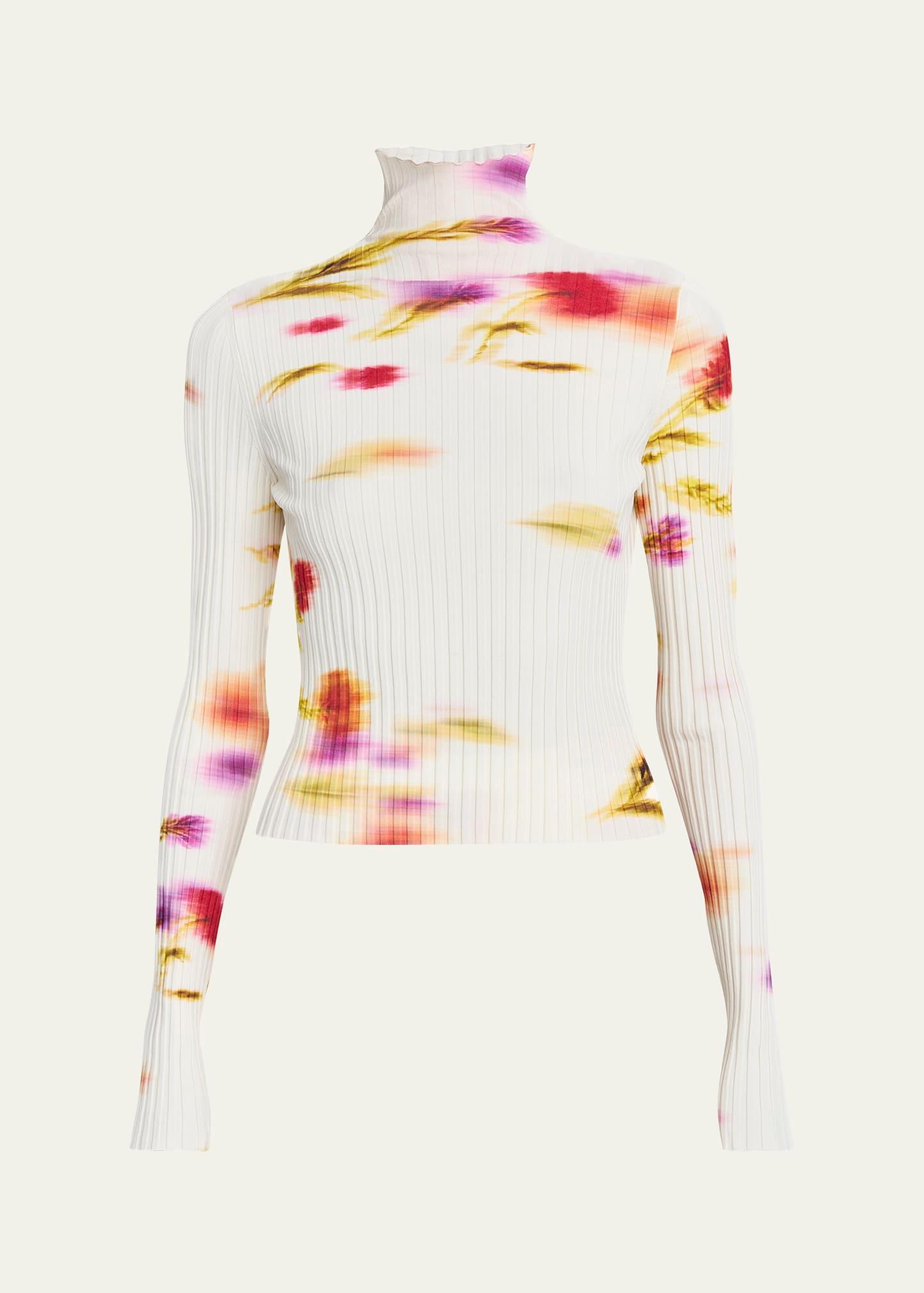 blossom flower print ribbed sweater