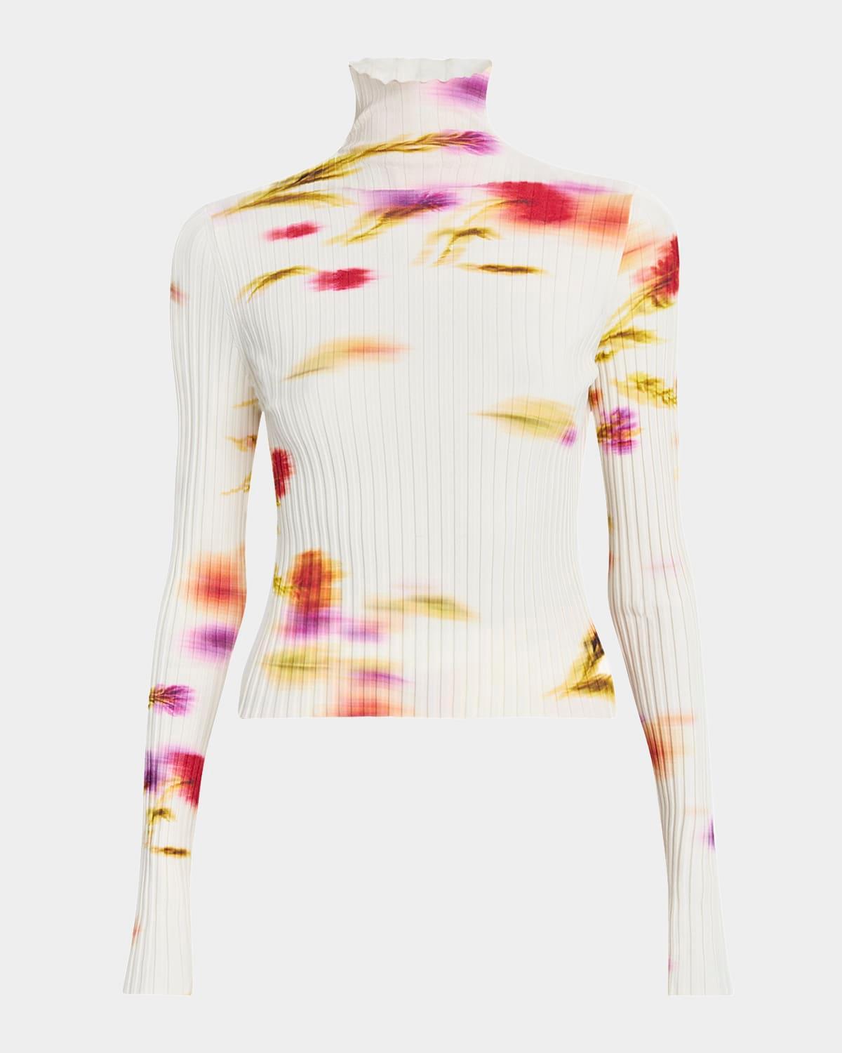 blossom flower print ribbed sweater