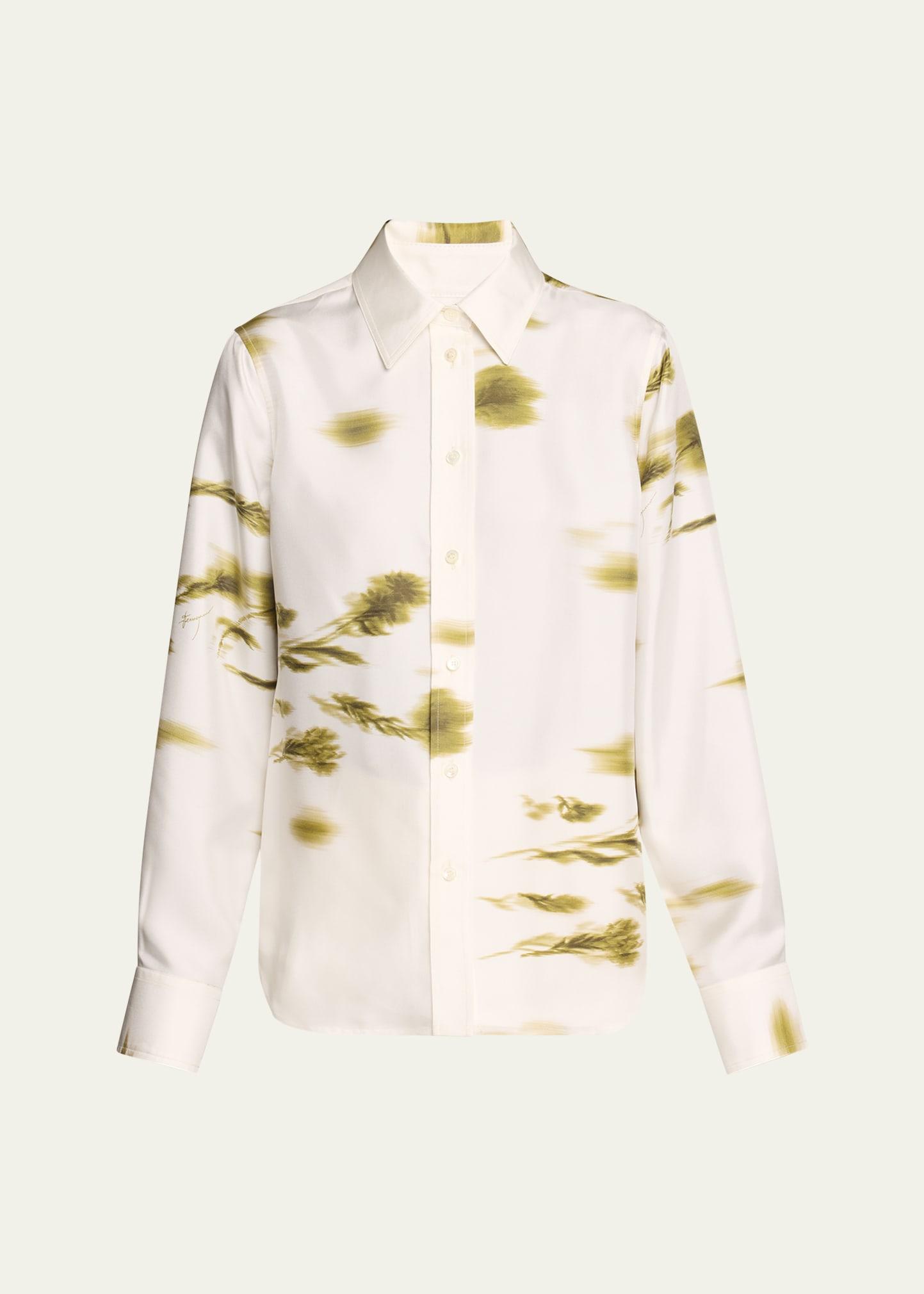 blossom flower silk twill blouse