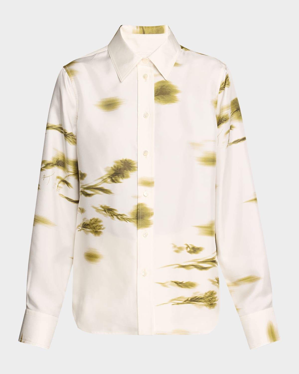 blossom flower silk twill blouse