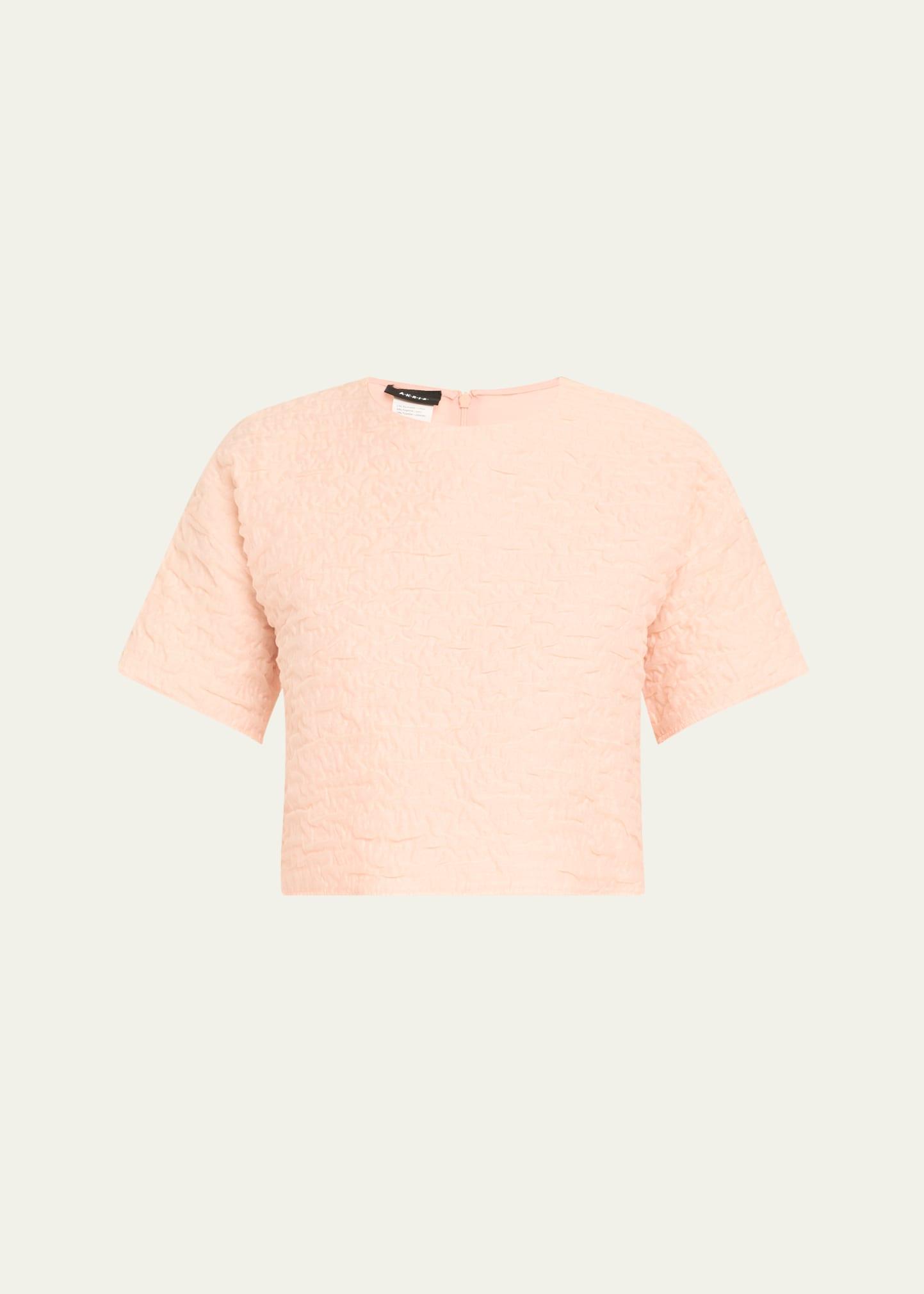 blouse, bubble 3d organza, techno cotton blend, boxy, round neck, short sleeves