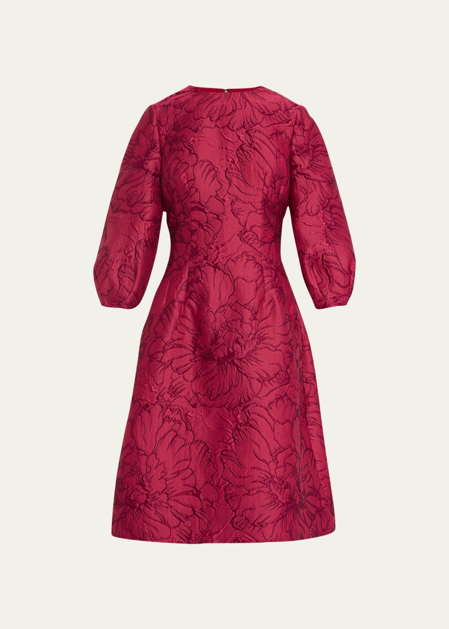 blouson-sleeve floral jacquard midi dress