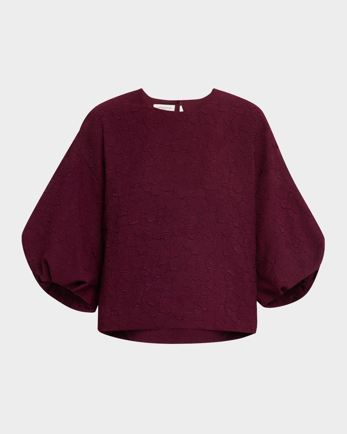 blouson-sleeve jacquard blouse