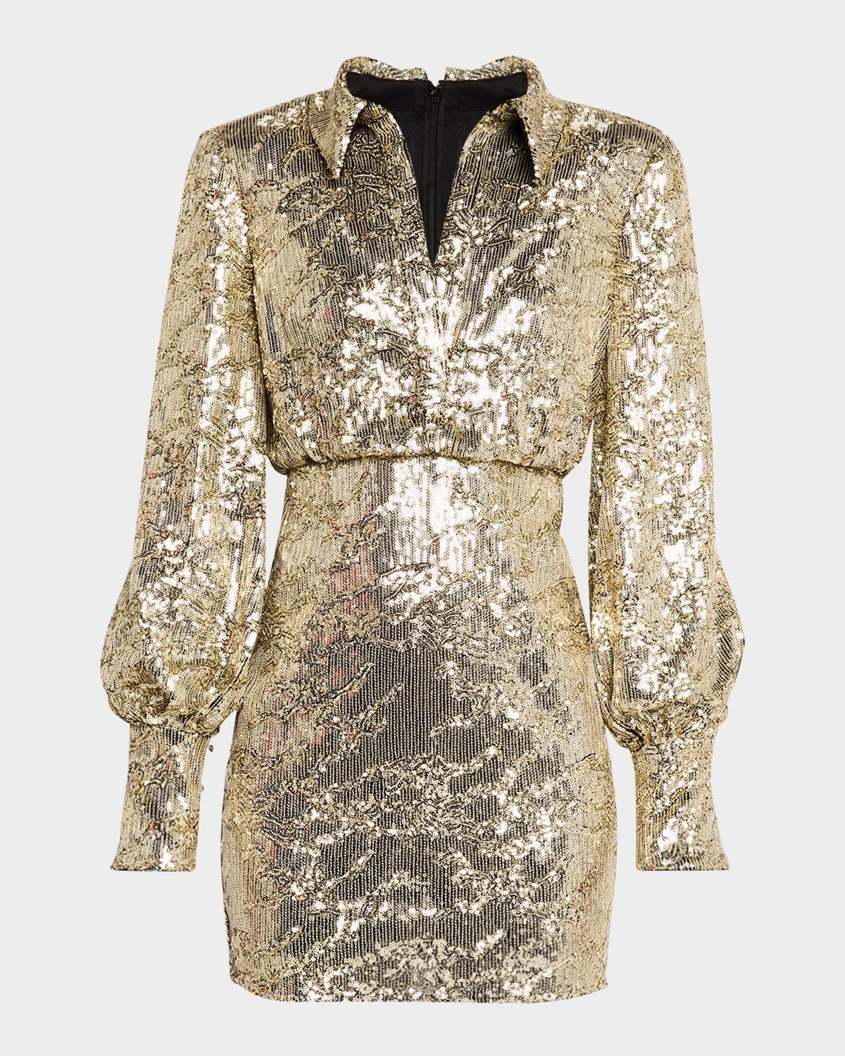 blouson-sleeve sequin mini shirtdress