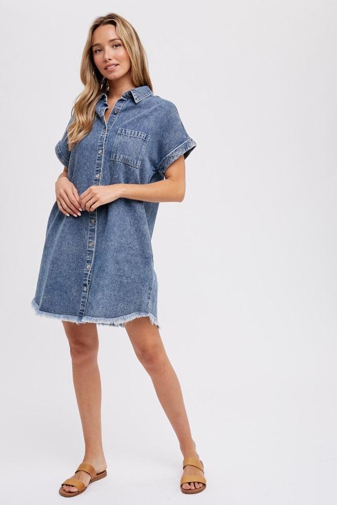 blue denim button up dress