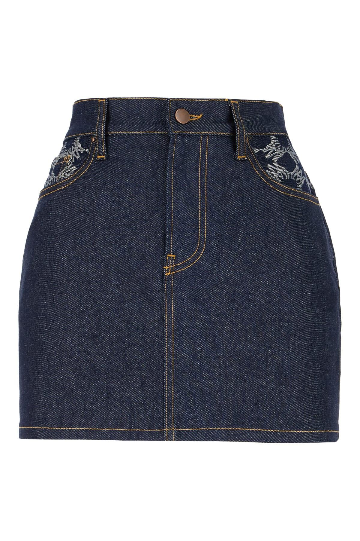 blue denim mini skirt