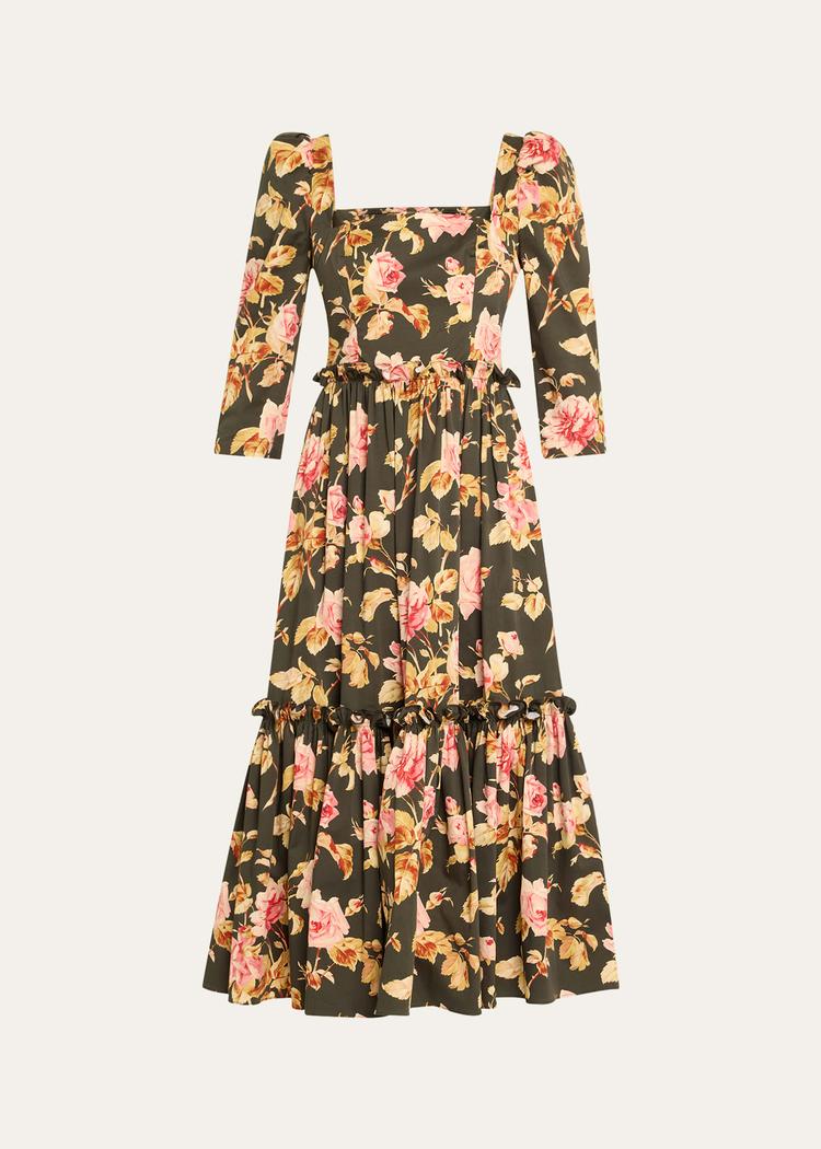 blue hill printed cotton sateen midi dress
