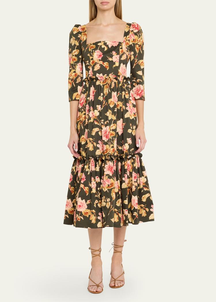 blue hill printed cotton sateen midi dress