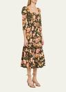 blue hill printed cotton sateen midi dress